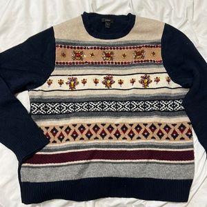 J.Crew Jeweled Sparkly Colorful Bedazzled Fair Isle Sweater